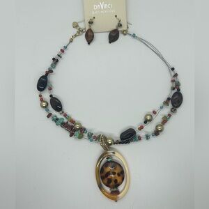 DaVinci Tortoiseshell and Gold Beaded Necklace Set
